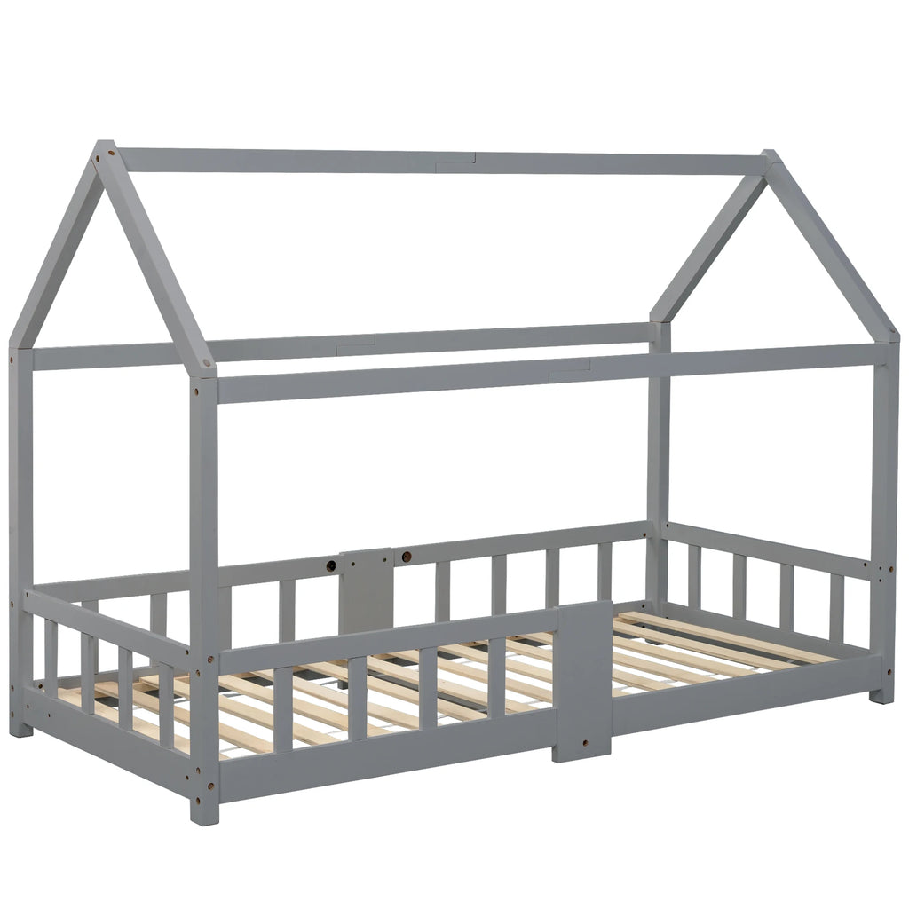 Hausbett in Grau mit Tafel und Lattenrost Lilla Kids