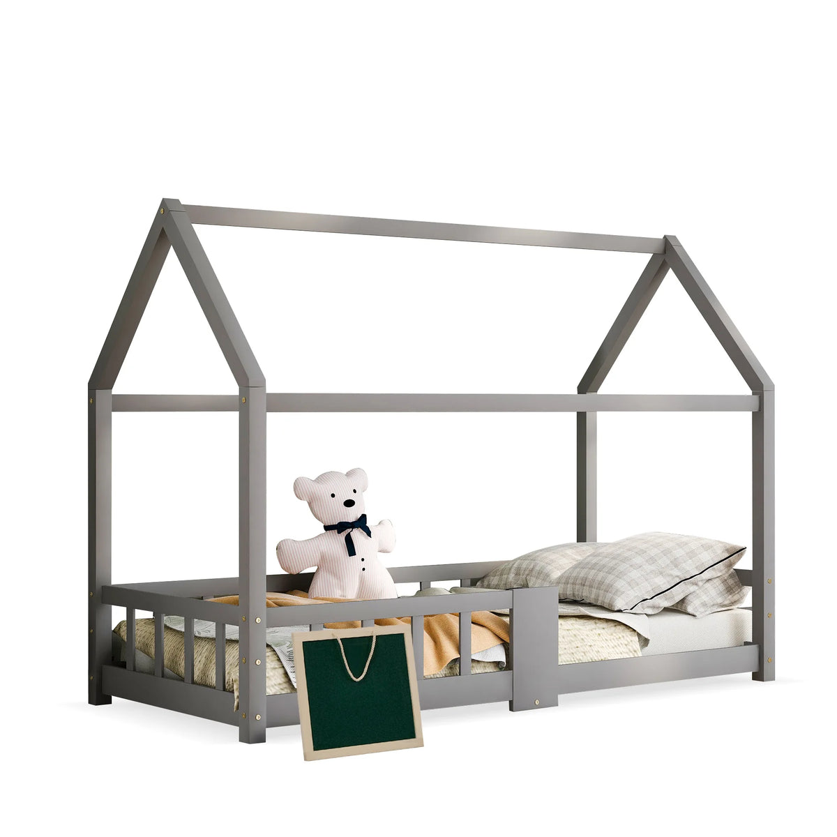 Hausbett in Grau mit Tafel und Lattenrost Lilla Kids