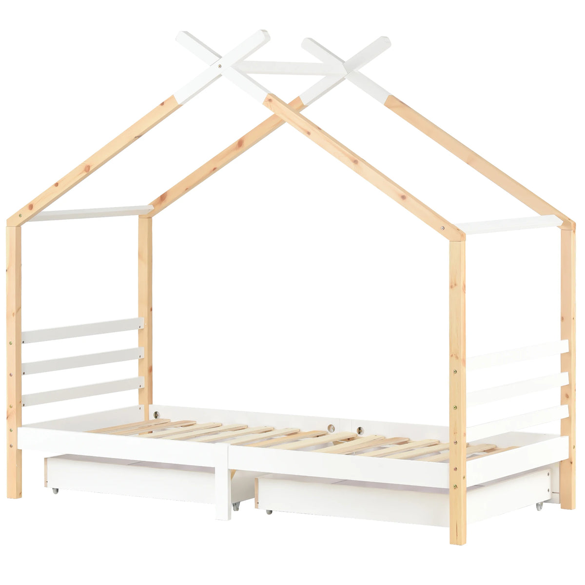 Hausbett in Weiß mit Schubladen und Regal 90x200 Lilla Kids