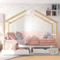 Hausbett in Weiß mit Schubladen und Regal 90x200 Lilla Kids