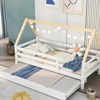 Hausbett mit Ausziehbett in Weiß und Natur Lilla Kids