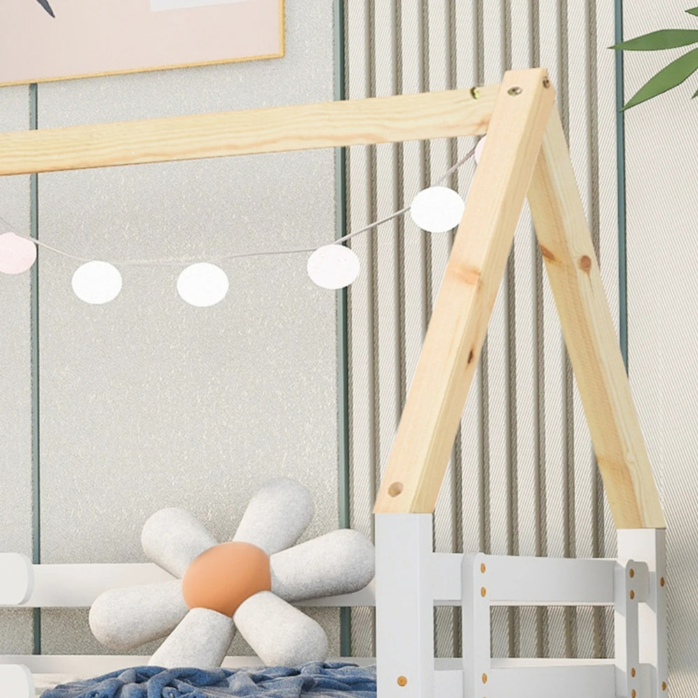 Hausbett mit Ausziehbett in Weiß und Natur Lilla Kids