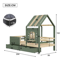 Hausbett mit Dach, Fenster, Bank und 2 Schubladen 90x200 Lilla Kids