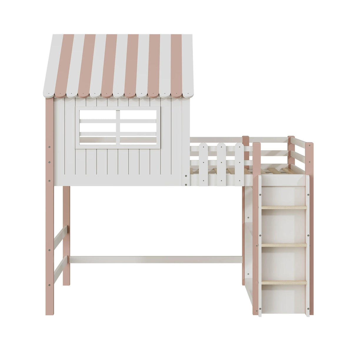 Hausbett mit Dach, hoch und niedrig nutzbar, mit Leiter Lilla Kids