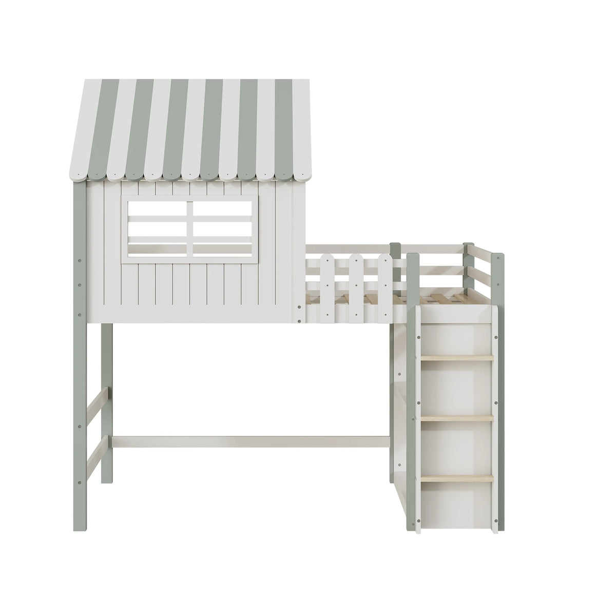 Hausbett mit Dach, hoch und niedrig nutzbar, mit Leiter Lilla Kids