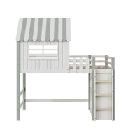 Hausbett mit Dach, hoch und niedrig nutzbar, mit Leiter Lilla Kids