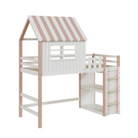 Hausbett mit Dach, hoch und niedrig nutzbar, mit Leiter Lilla Kids