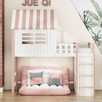Hausbett mit Dach, hoch und niedrig nutzbar, mit Leiter Lilla Kids
