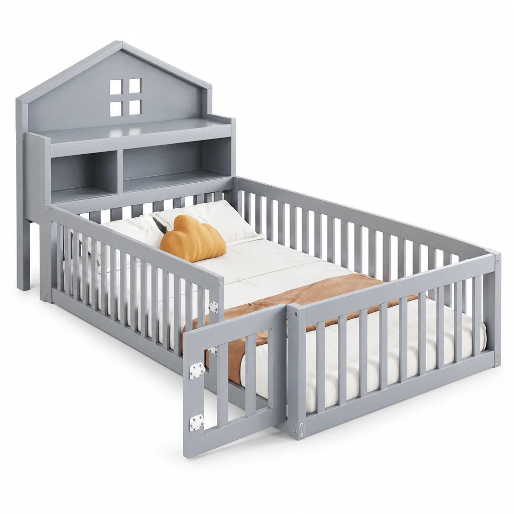 Hausbett mit Dach und Regal 90x200 Lilla Kids