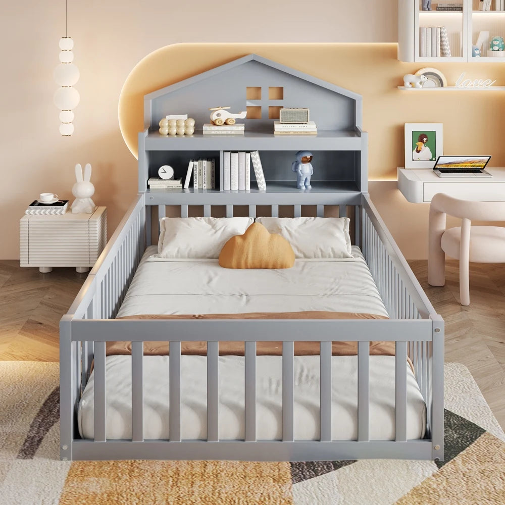Hausbett mit Dach und Regal 90x200 Lilla Kids