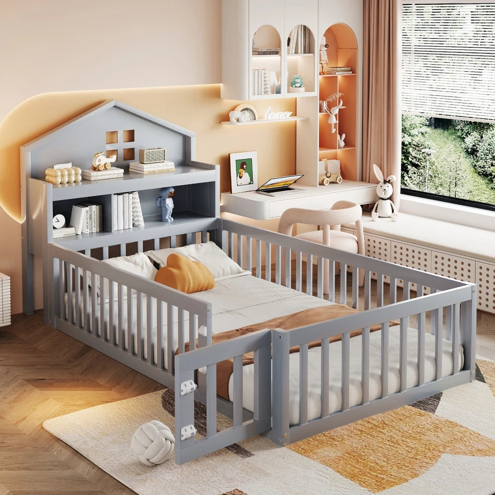 Hausbett mit Dach und Regal 90x200 Lilla Kids