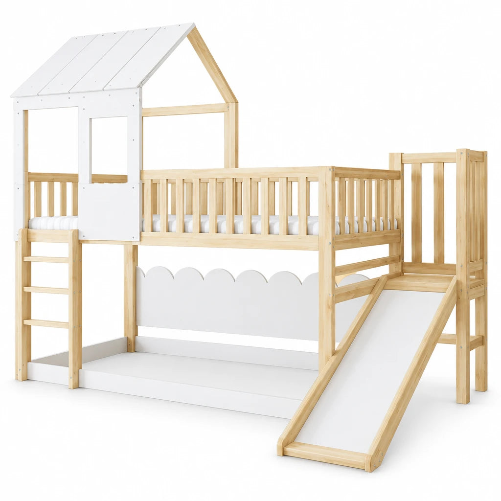 Hausbett mit Rutsche, gerader Leiter und Dach Lilla Kids