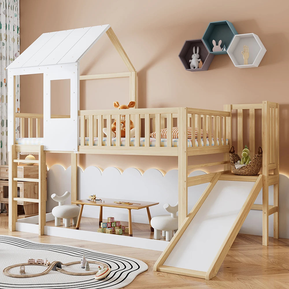 Hausbett mit Rutsche, gerader Leiter und Dach Lilla Kids