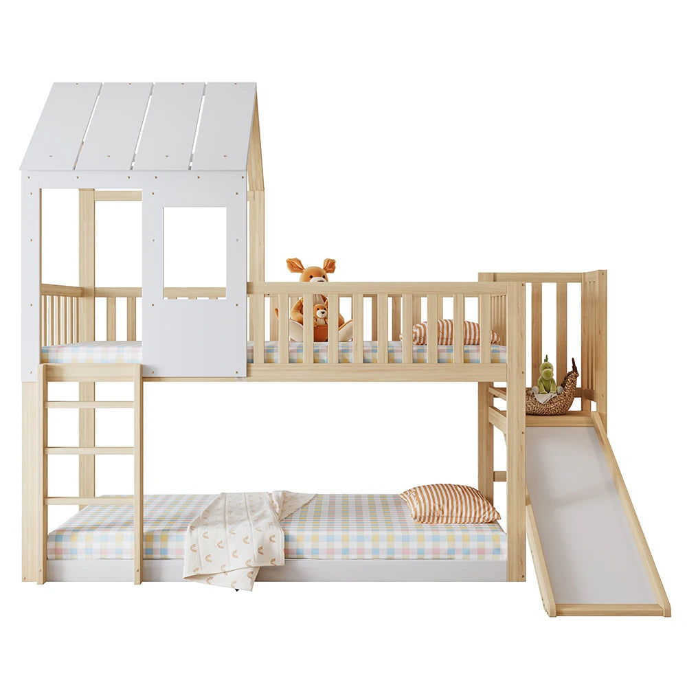 Hausbett mit Rutsche, gerader Leiter und Dach Lilla Kids