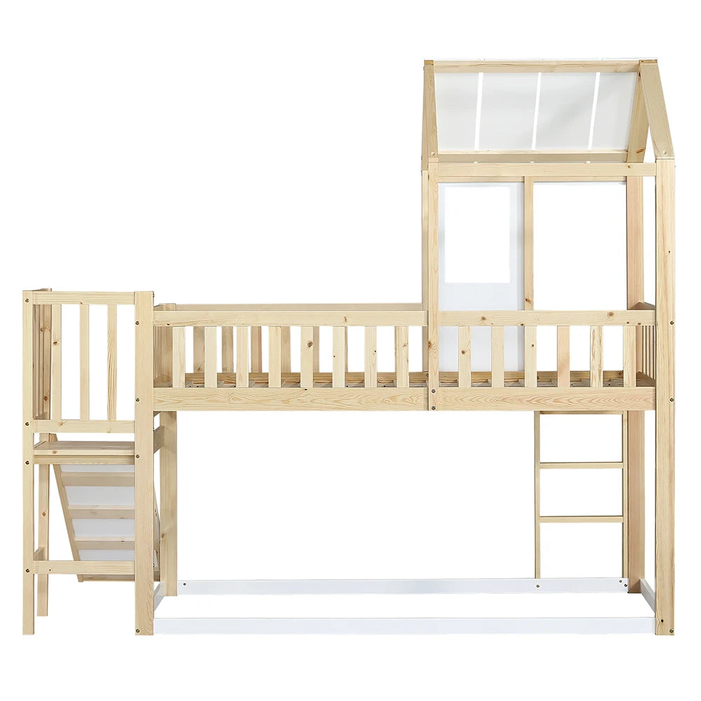 Hausbett mit Rutsche, gerader Leiter und Dach Lilla Kids