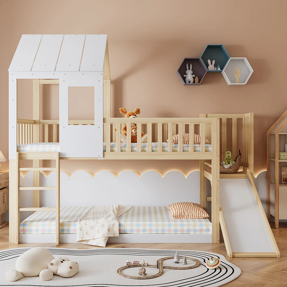 Hausbett mit Rutsche, gerader Leiter und Dach Lilla Kids