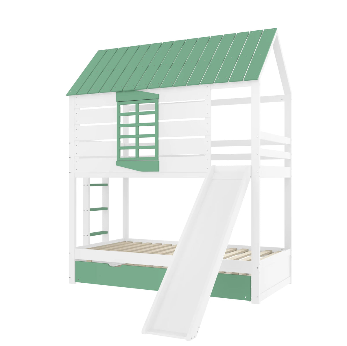 Hausbett mit Rutsche, Herzfenster und Ausziehbett Lilla Kids