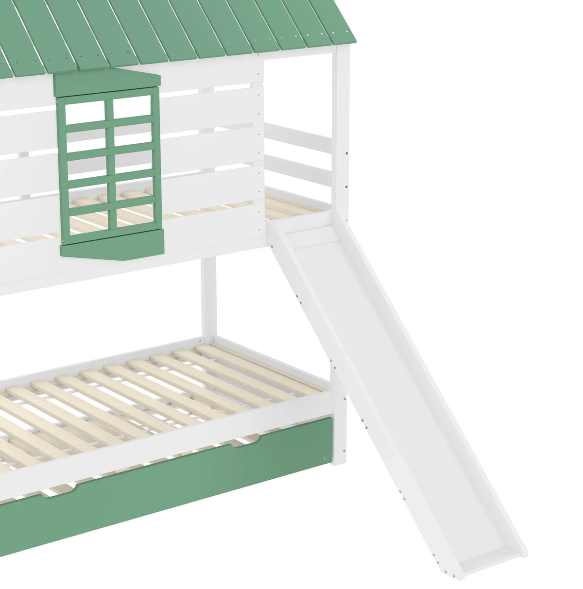 Hausbett mit Rutsche, Herzfenster und Ausziehbett Lilla Kids