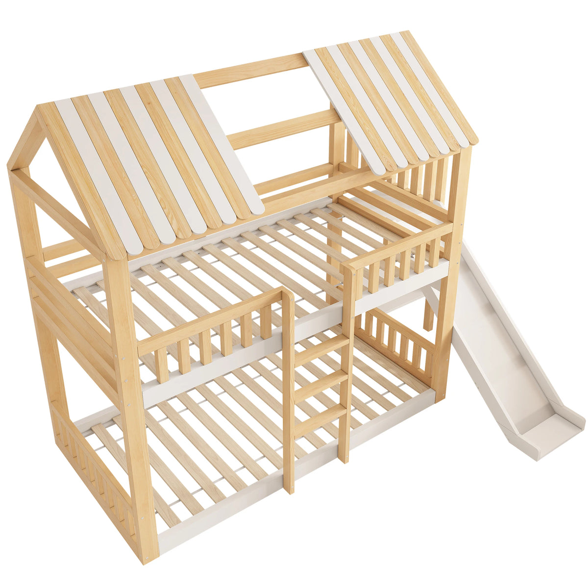 Hausbett mit Rutsche, Satteldach und Regal 90x200 Lilla Kids