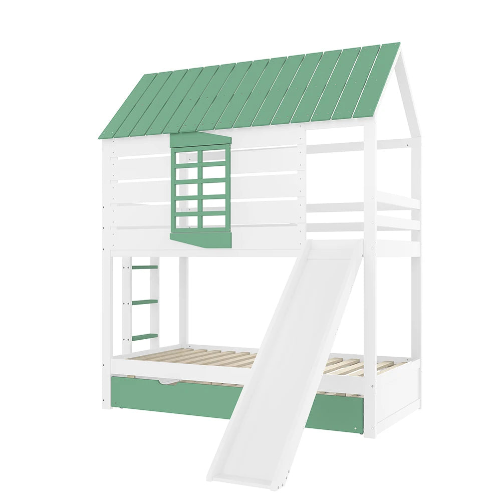 Hausbett mit Rutsche und Ausziehbett 90x200 Lilla Kids