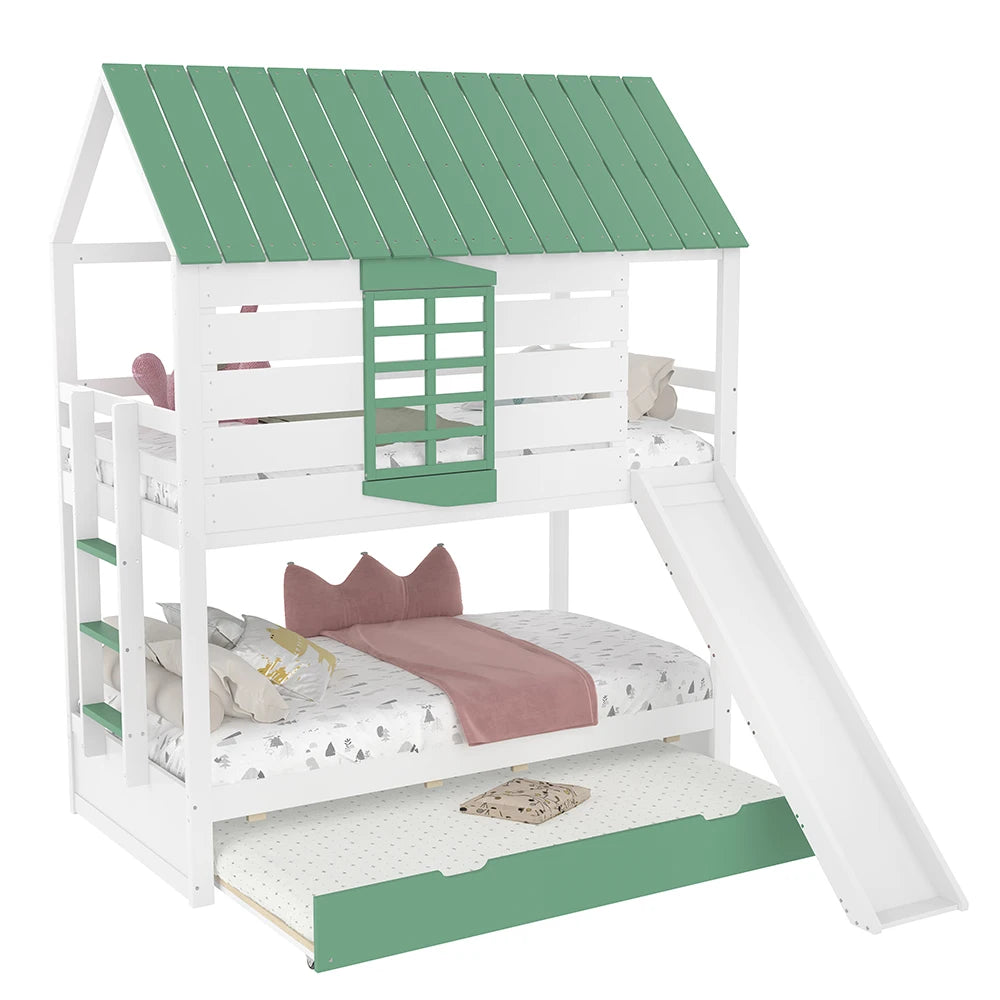 Hausbett mit Rutsche und Ausziehbett 90x200 Lilla Kids