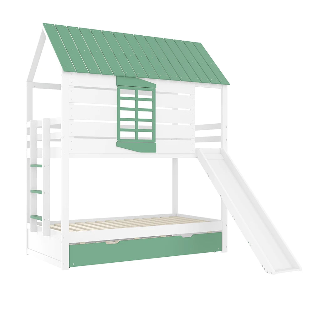 Hausbett mit Rutsche und Ausziehbett 90x200 Lilla Kids