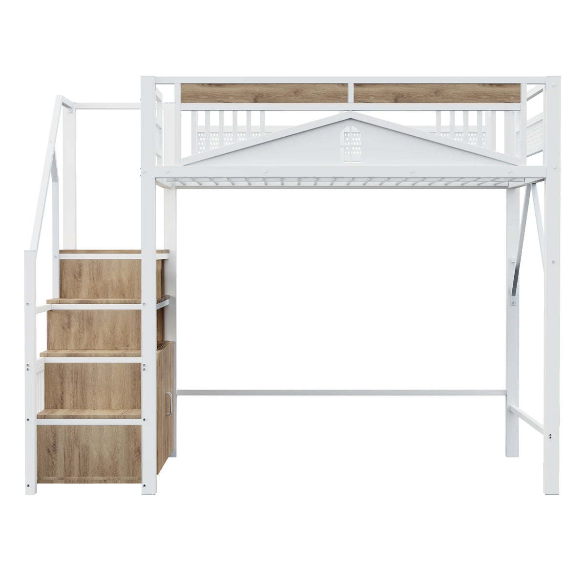 Hochbett aus Metall mit Fenster-Schutzgitter 140x200 Lilla Kids