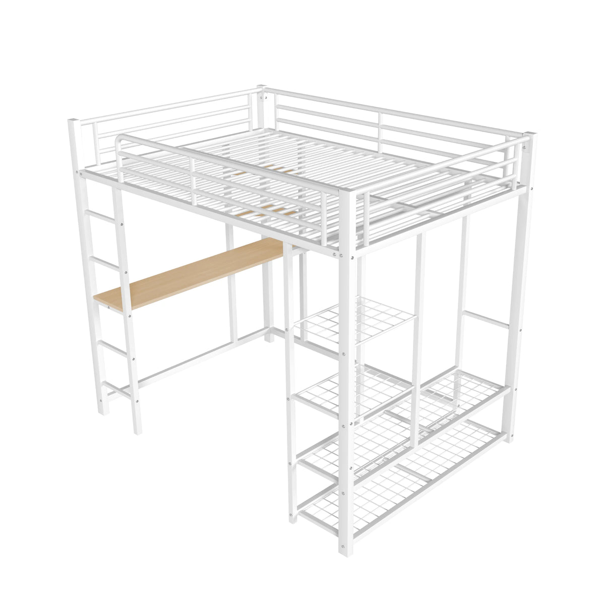 Hochbett aus Metall mit Schreibtisch und Kommode Lilla Kids