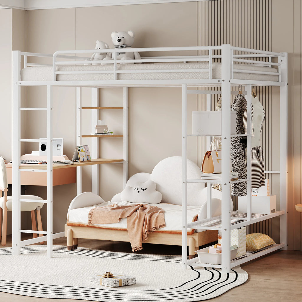 Hochbett aus Metall mit Schreibtisch und Kommode Lilla Kids