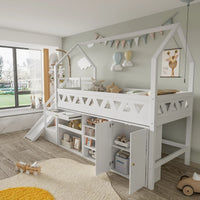 Hochbett-Hausbett mit Rutsche und Bücherregal Lilla Kids
