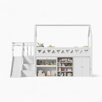 Hochbett-Hausbett mit Rutsche und Bücherregal Lilla Kids
