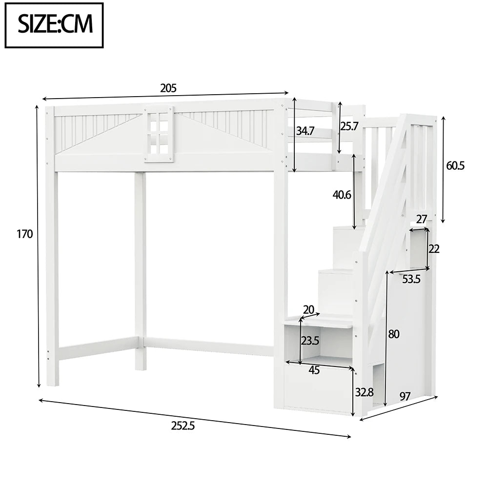 Hochbett in Weiß mit umsetzbarer Leiter 90x200 Lilla Kids