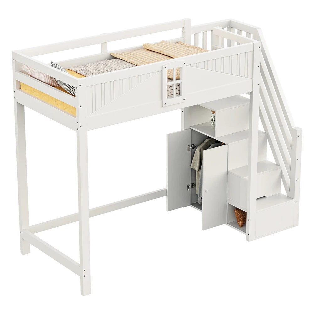 Hochbett in Weiß mit umsetzbarer Leiter 90x200 Lilla Kids