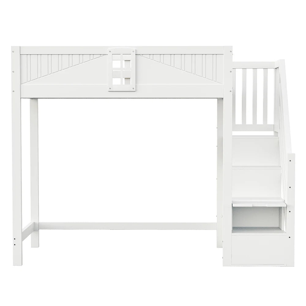 Hochbett in Weiß mit umsetzbarer Leiter 90x200 Lilla Kids