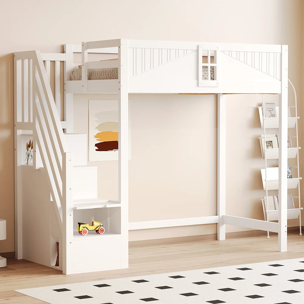 Hochbett in Weiß mit umsetzbarer Leiter 90x200 Lilla Kids