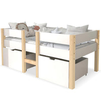 Hochbett in Weiß und Eichenoptik mit Schubladen 90x200 Lilla Kids