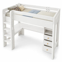 Hochbett mit Eckschreibtisch, USB und Schubladen 90x200 Lilla Kids