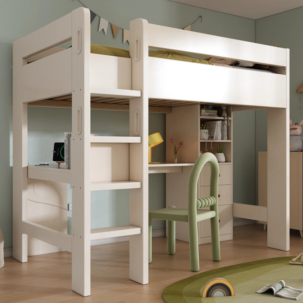 Hochbett mit Eckschreibtisch, USB und Schubladen 90x200 Lilla Kids