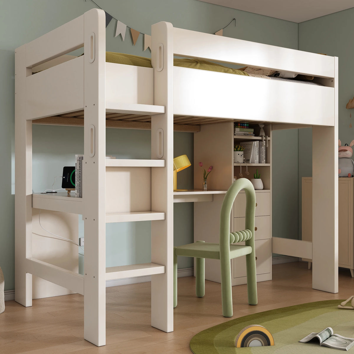 Hochbett mit Eckschreibtisch, USB und Schubladen 90x200 Lilla Kids