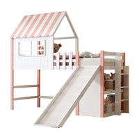 Hochbett mit Rutsche, Dach und viel Stauraum 90x200 Lilla Kids