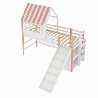 Hochbett mit Rutsche, Dach und viel Stauraum 90x200 Lilla Kids