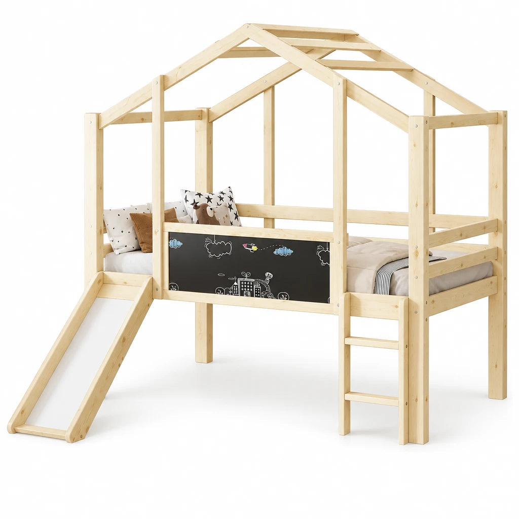 Hochbett mit Rutsche, Tafel und Holzleiter Lilla Kids