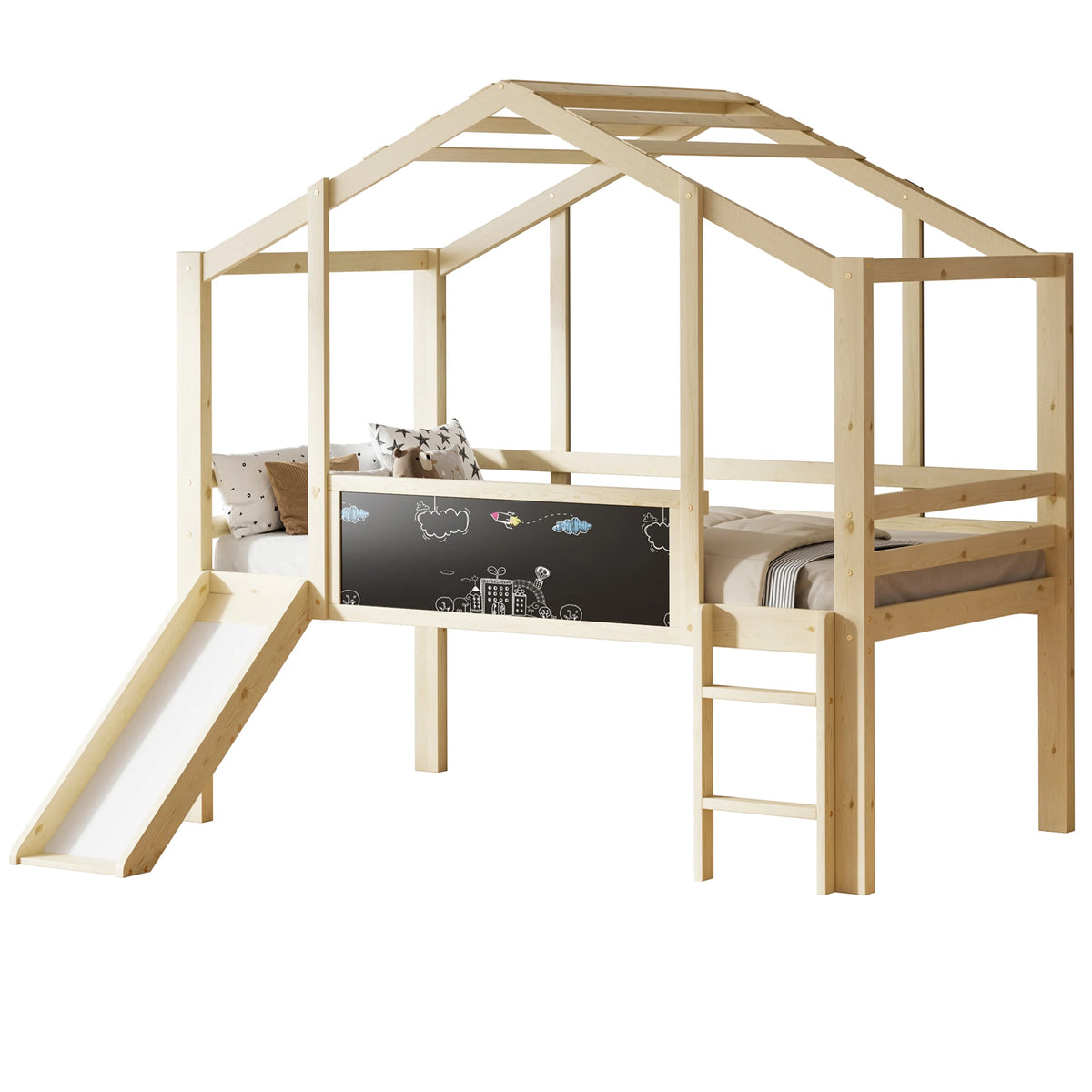 Hochbett mit Rutsche, Tafel und Holzleiter Lilla Kids
