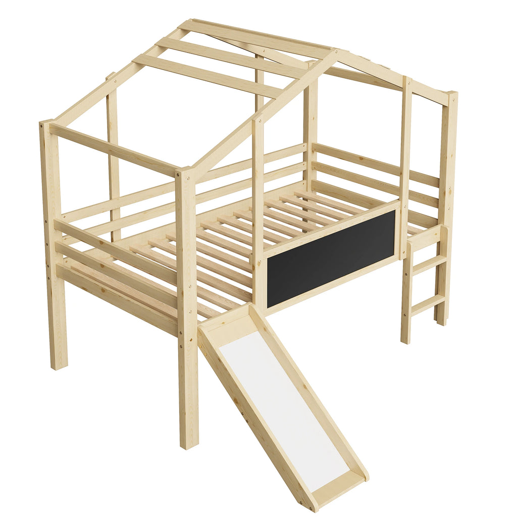 Hochbett mit Rutsche, Tafel und Holzleiter Lilla Kids