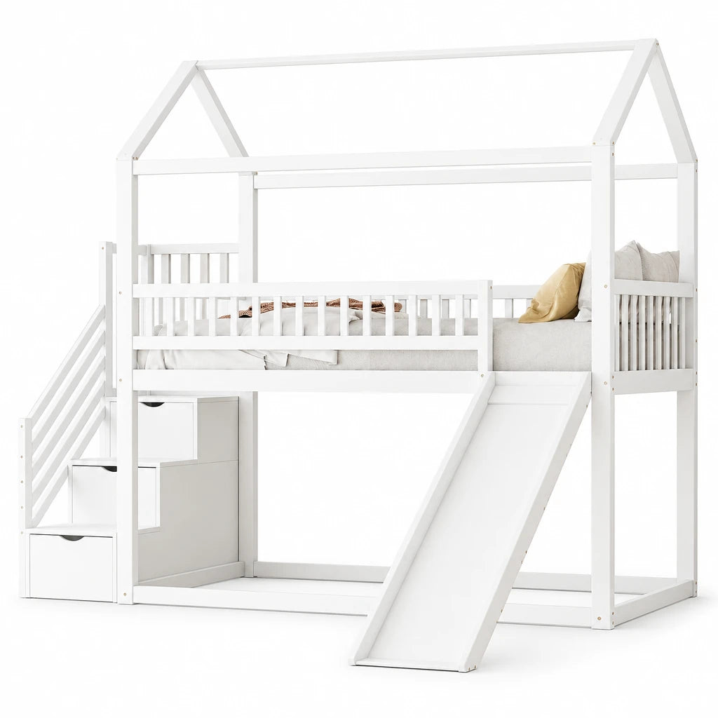 Hochbett mit Rutsche und Leiter mit Stauraum Lilla Kids