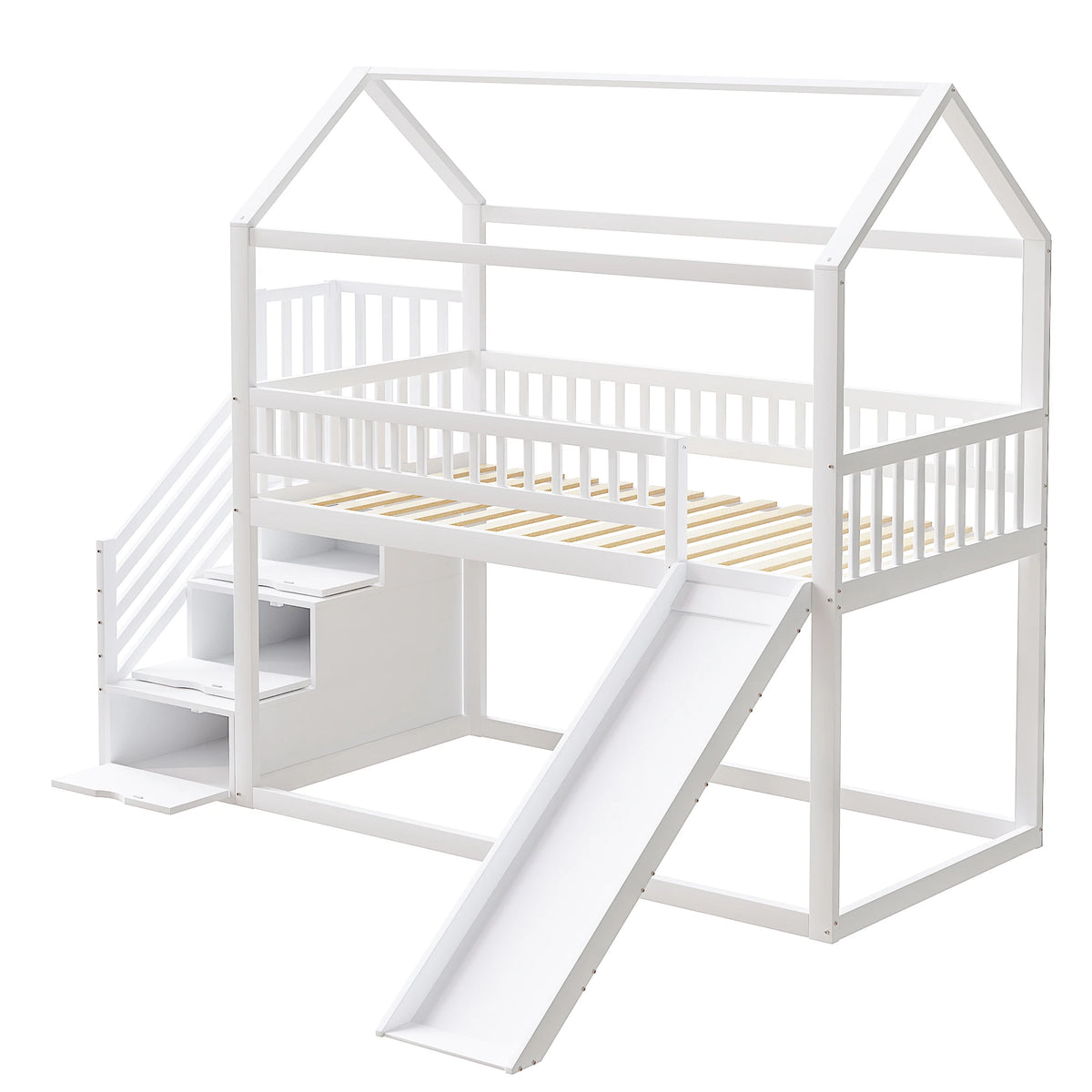 Hochbett mit Rutsche und Leiter mit Stauraum Lilla Kids