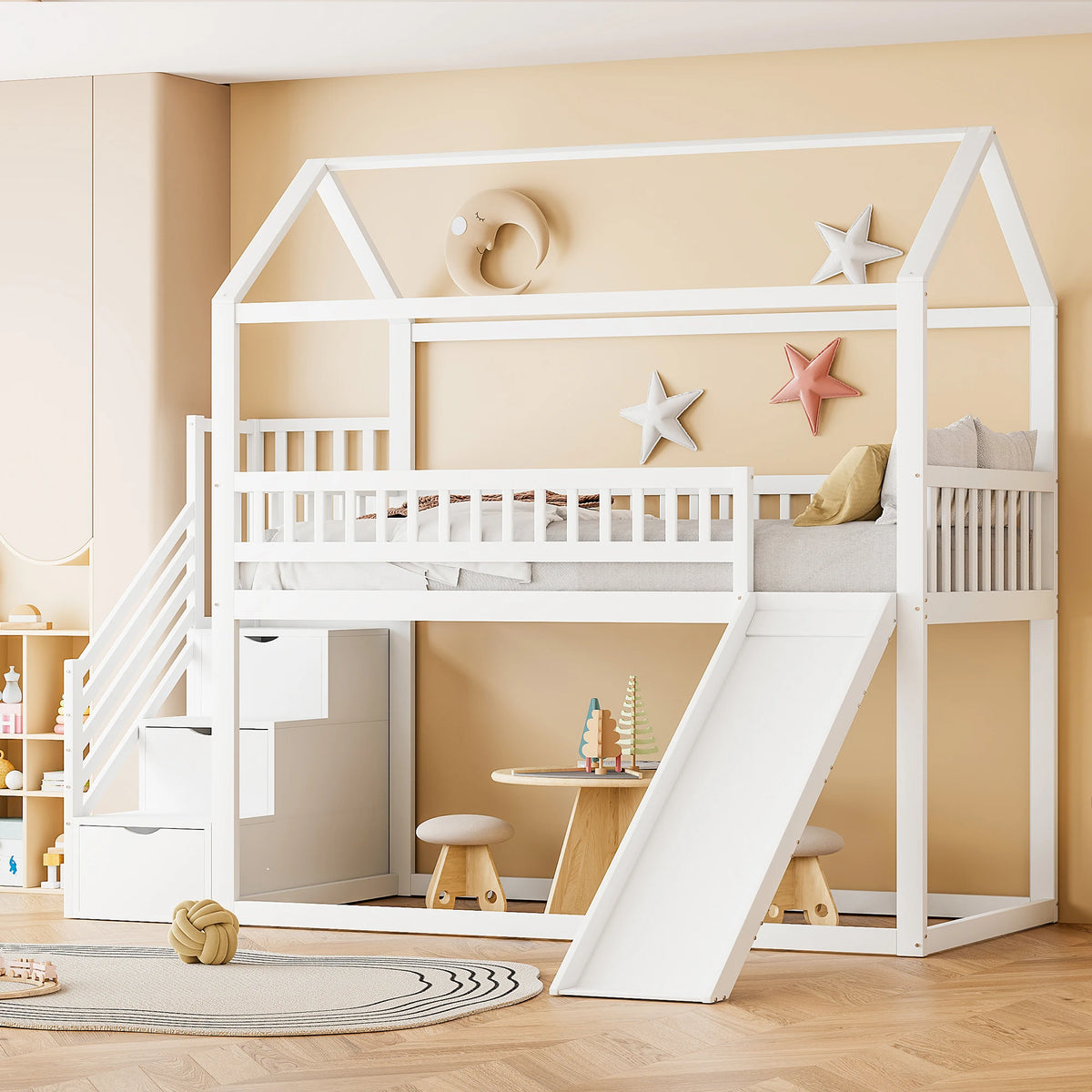 Hochbett mit Rutsche und Leiter mit Stauraum Lilla Kids