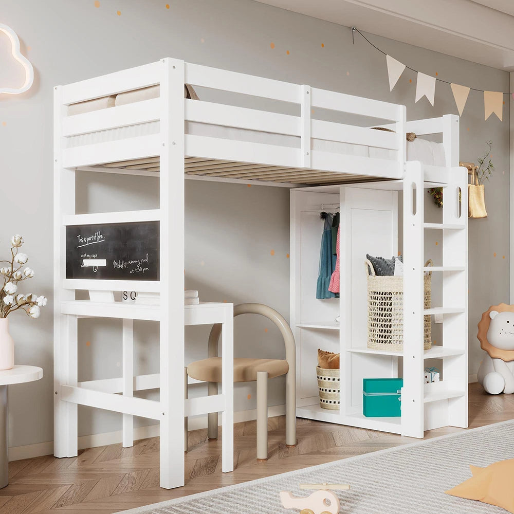 Hochbett mit Schreibtisch und offenem Kleiderschrank Lilla Kids