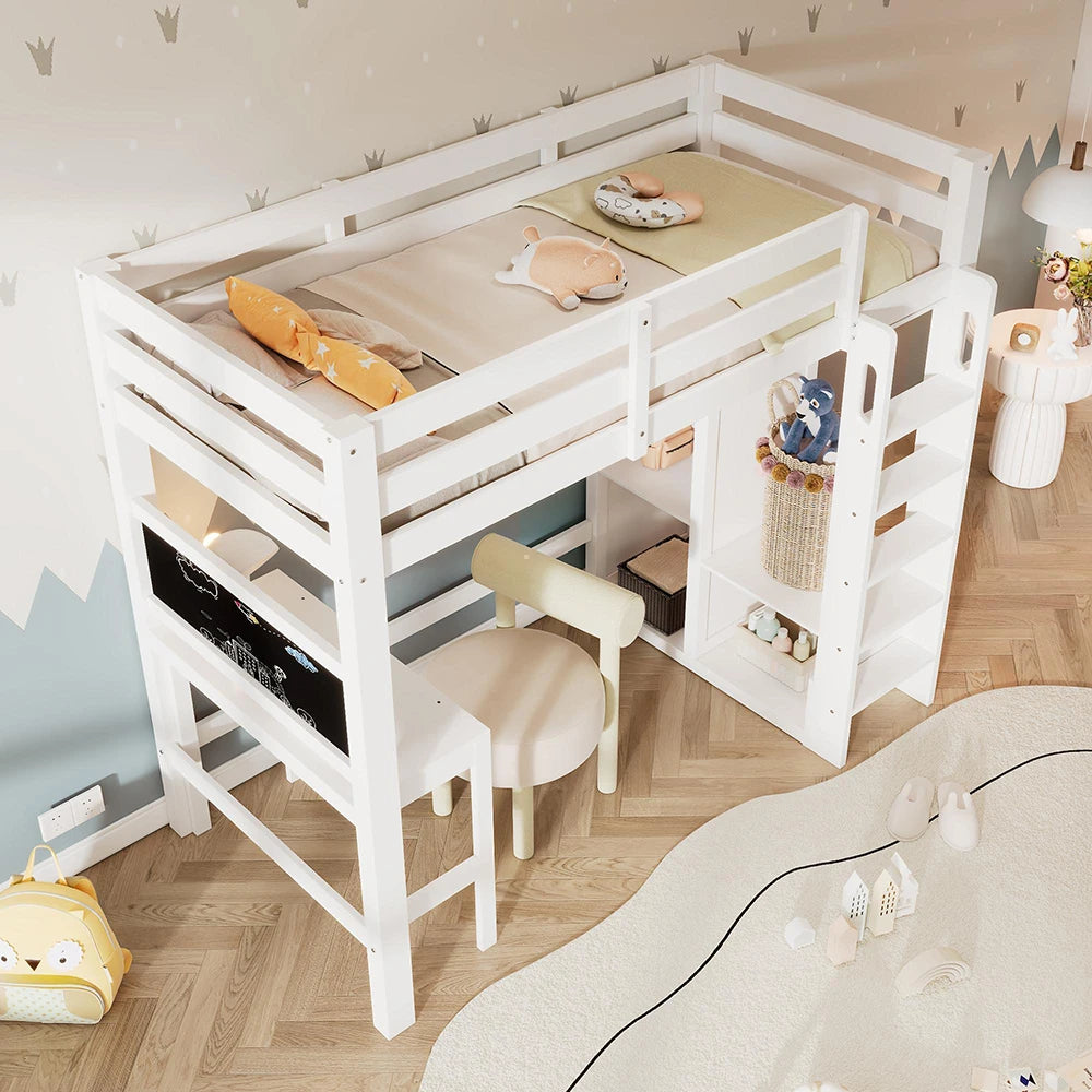 Hochbett mit Schreibtisch und offenem Kleiderschrank Lilla Kids