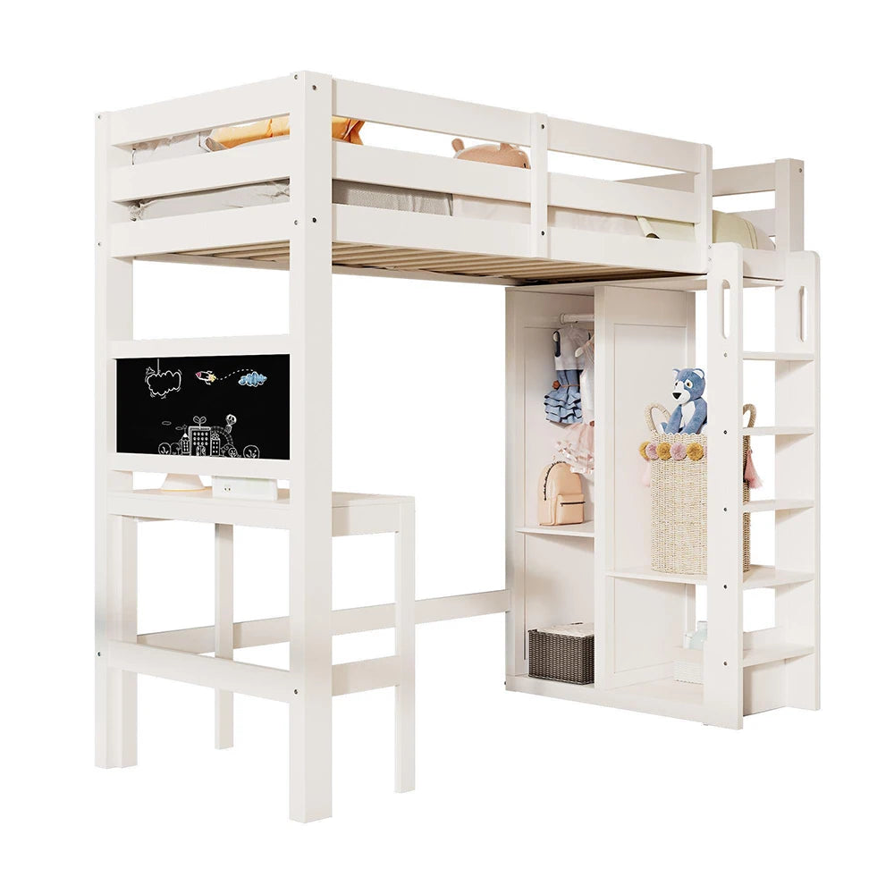 Hochbett mit Schreibtisch und offenem Kleiderschrank Lilla Kids